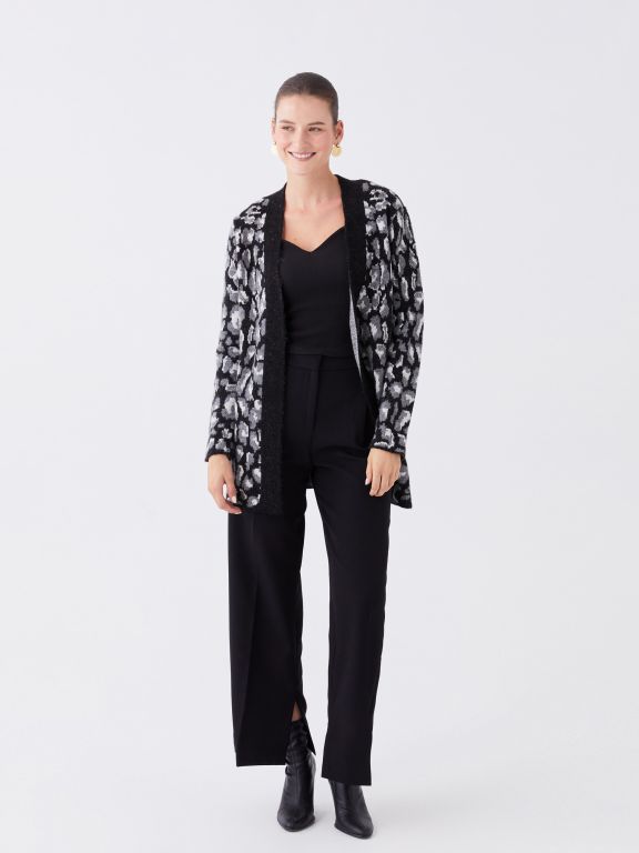 Shawl Collar Patterned Long Sleeve Oversize Women's Knitwear Cardigan