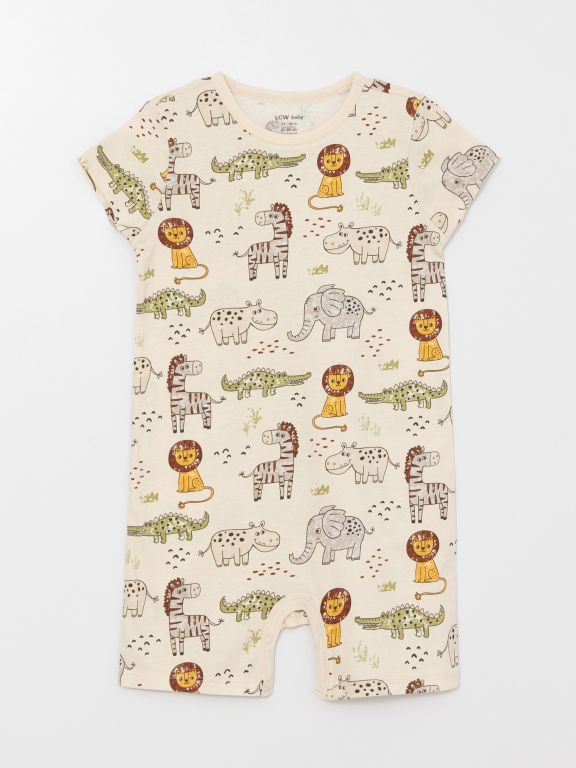 Crew Neck Short Sleeve Printed Baby Boy Rompers 2 Pack
