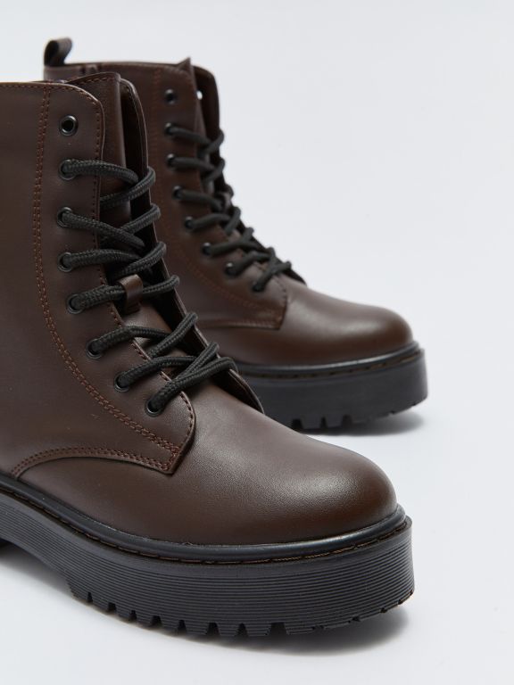Faux Leather Lace-up and Zippered Women's Boots