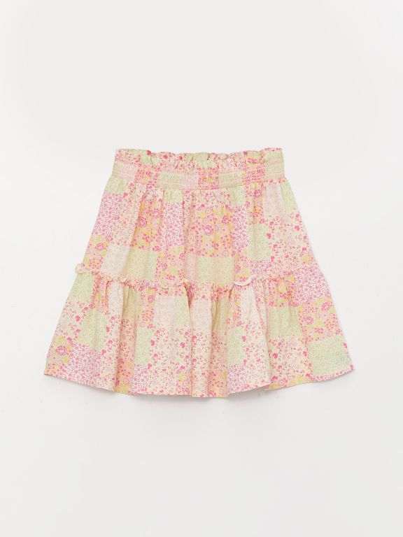Crew Neck Printed Short Sleeve Girl's Blouse and Skirt