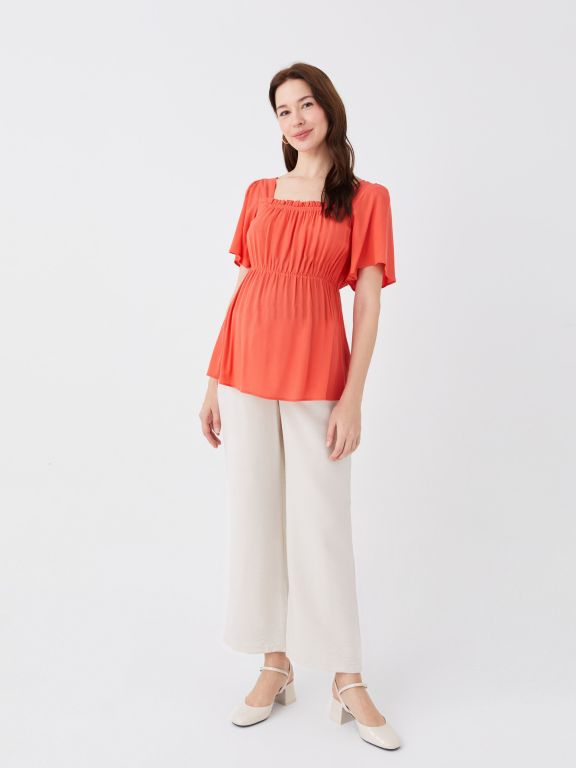 Square Neck Straight Short Sleeve Maternity Blouse