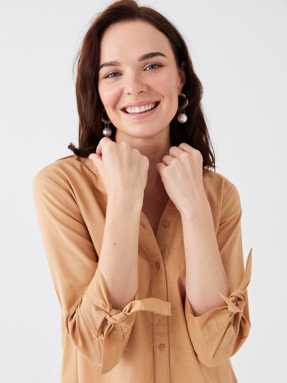 Henley Neckline Plain Poplin Women's Shirt