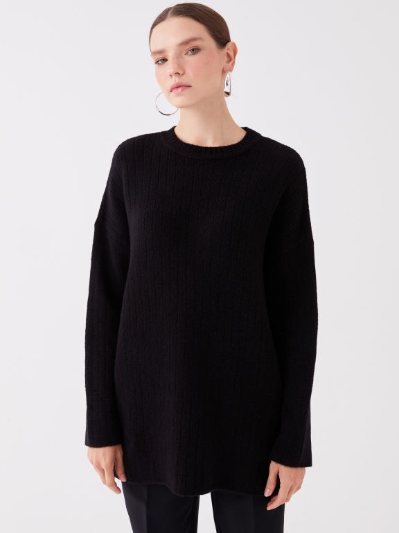 Crew Neck Straight Long Sleeve Oversize Women's Knitwear Sweater