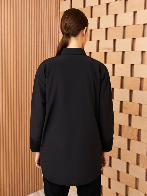 Shirt Collar Straight Long Sleeve Oversize Poplin Women's Tunic
