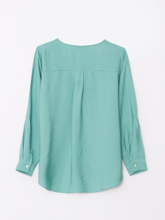 Johnny Collar Regular Long Sleeve Gabardine Women's Blouse