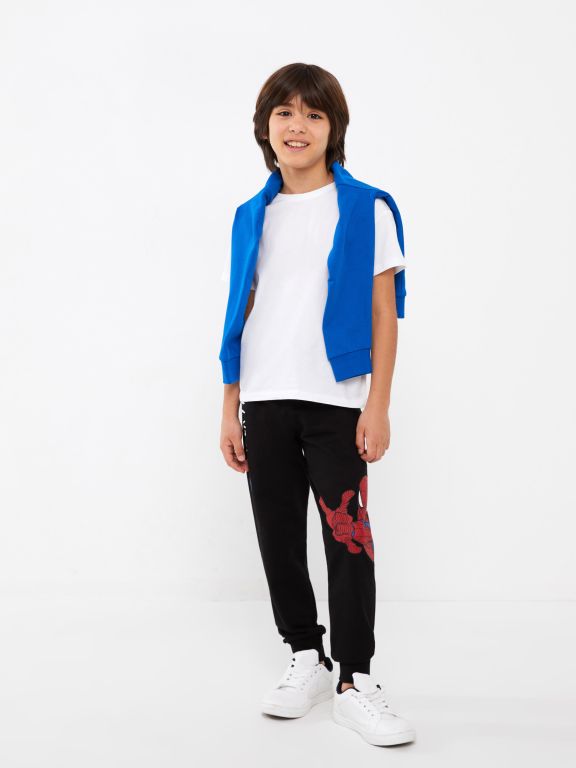 Elastic Waist Spiderman Printed Boy Jogger Sweatpants
