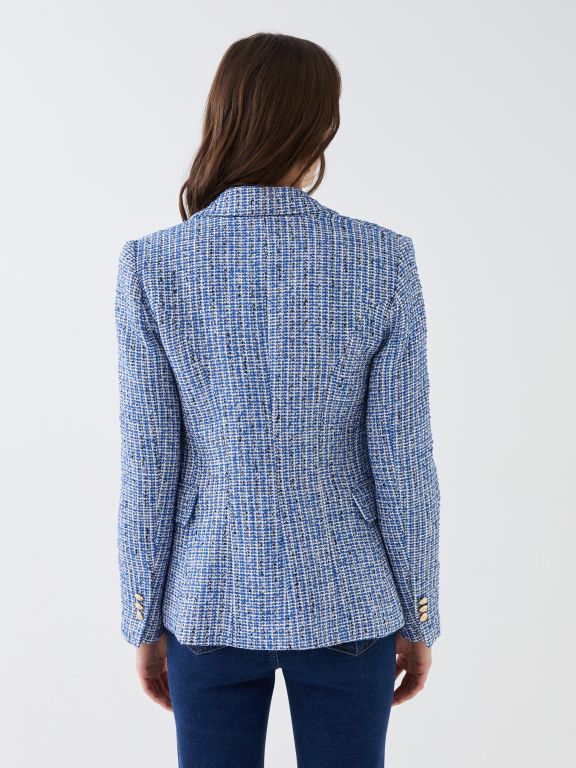 Patterned Long Sleeve Women's Tweed Blazer Jacket