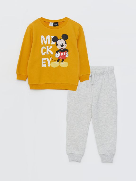 Crew Neck Long Sleeve Mickey Mouse Printed Baby Boy Sweatshirt and Sweatpants 2-Pack Set