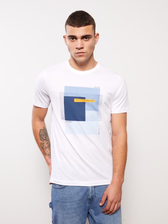 Crew Neck Short Sleeve Printed Combed Cotton Men's T-shirt