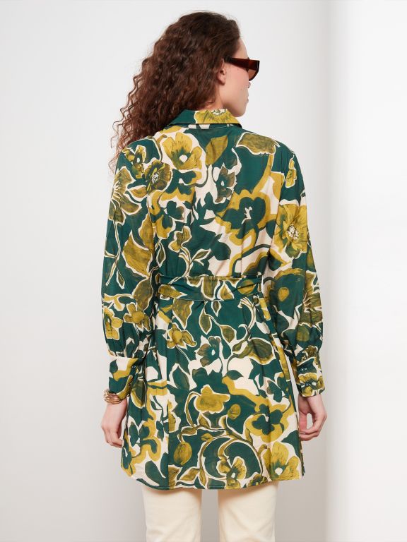 Long Sleeve Women's Tunic With Shirt Collar Pattern