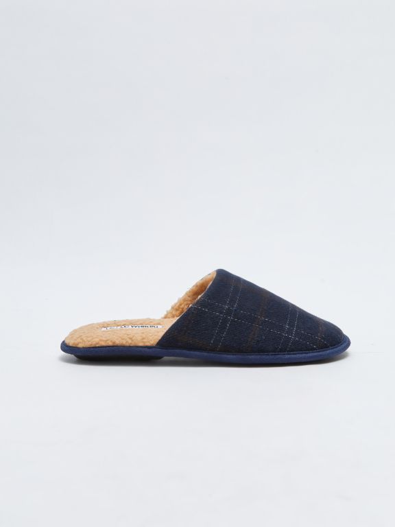 Checked Patterned Closed Front Men's Indoor Slippers