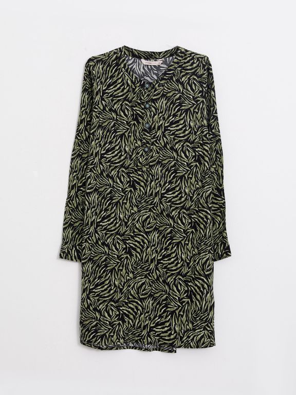 Crew Neck Patterned Long Sleeve Poplin Women's Tunic