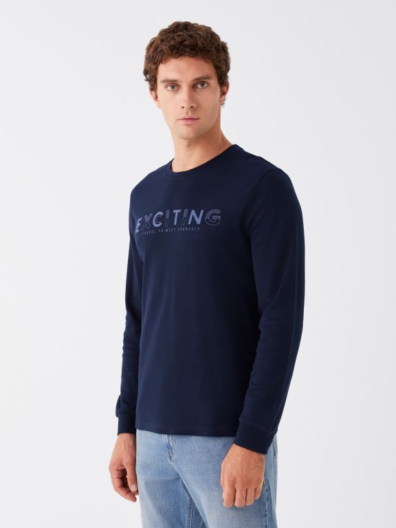 Crew Neck Long Sleeve Printed Men's Sweatshirt