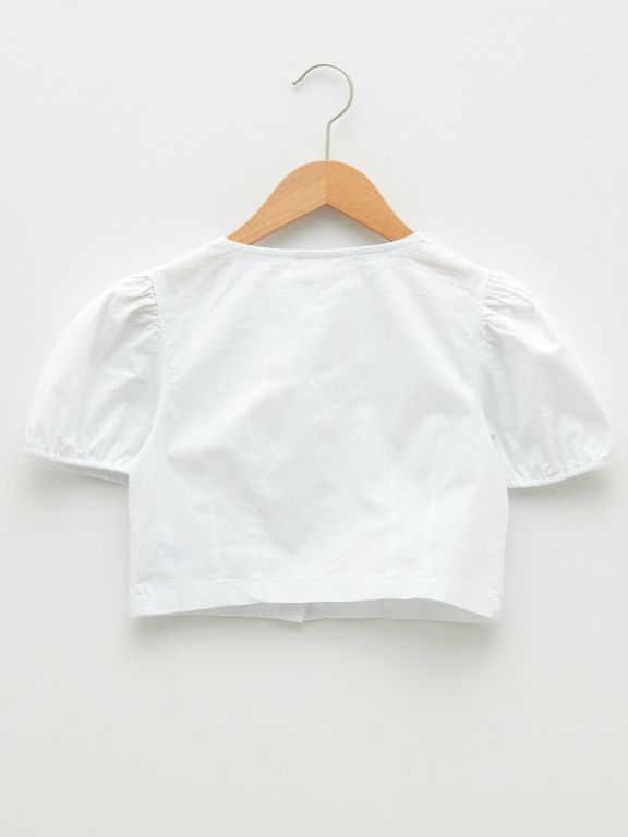 Crew Neck Basic Short Sleeve Poplin Girl Blouse