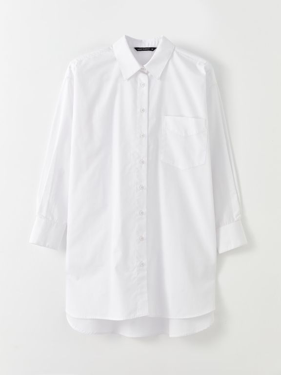 Shirt Collar Straight Long Sleeve Poplin Women's Tunic