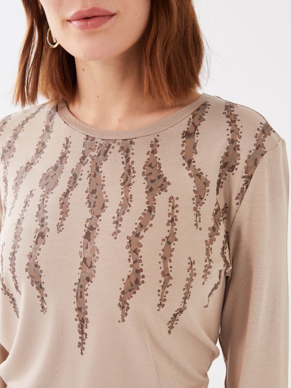 Crew Neck Patterned Long Sleeve Women's T-shirt