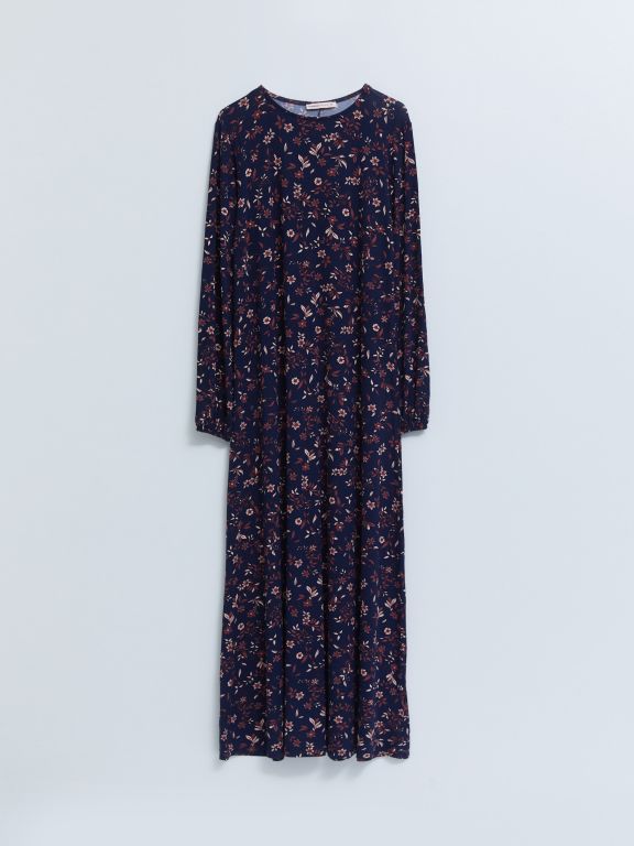 Crew Neck Flower Long Sleeve Women's Dress