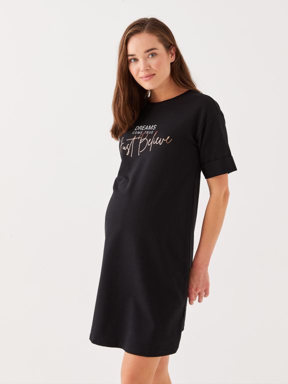 Crew Neck Printed Short Sleeve Maternity Dress