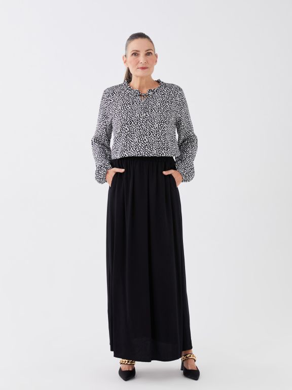 Tie Neck Patterned Long Sleeve Women's Blouse