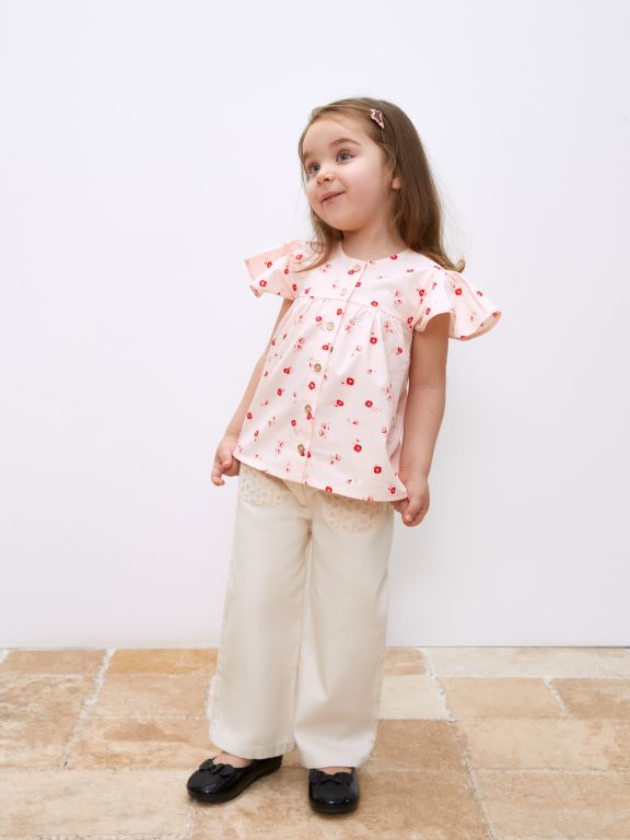 Crew Neck Short Sleeve Printed Baby Girl Shirt