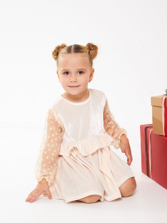 Crew Neck Long Sleeve Velvet Baby Girl Dress