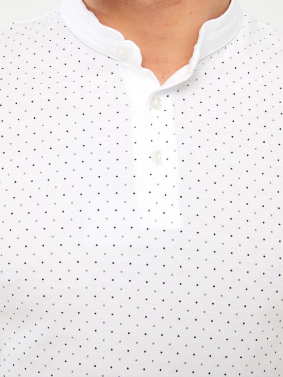 Grandad Collar Short Sleeve Patterned Piqué Men's T-Shirt