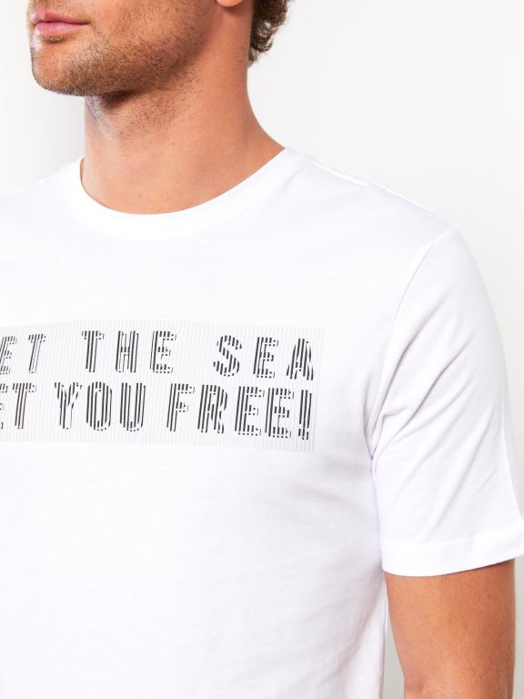 Crew Neck Short Sleeve Printed Combed Cotton Men's T-shirt