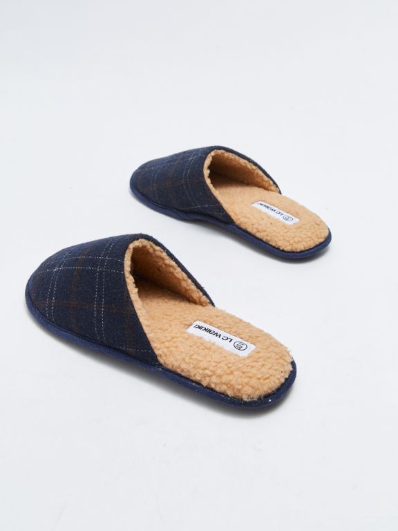Checked Patterned Closed Front Men's Indoor Slippers
