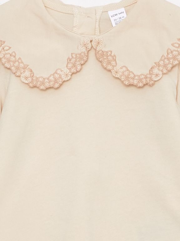 Bebe Collar Long Sleeve Embroidery Detailed Baby Girl Sweatshirt