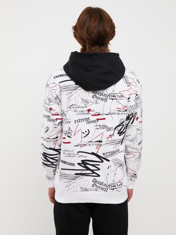 Oversize Hooded Long Sleeve Printed Men's Hoodie