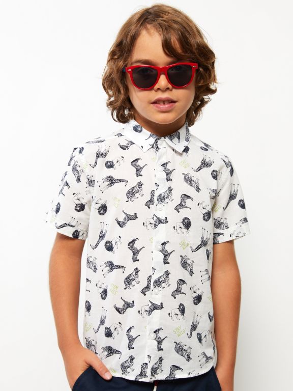 Patterned Short Sleeve Poplin Boy Shirt