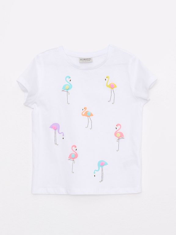 Crew Neck Printed Short Sleeve Cotton Girl T-shirt
