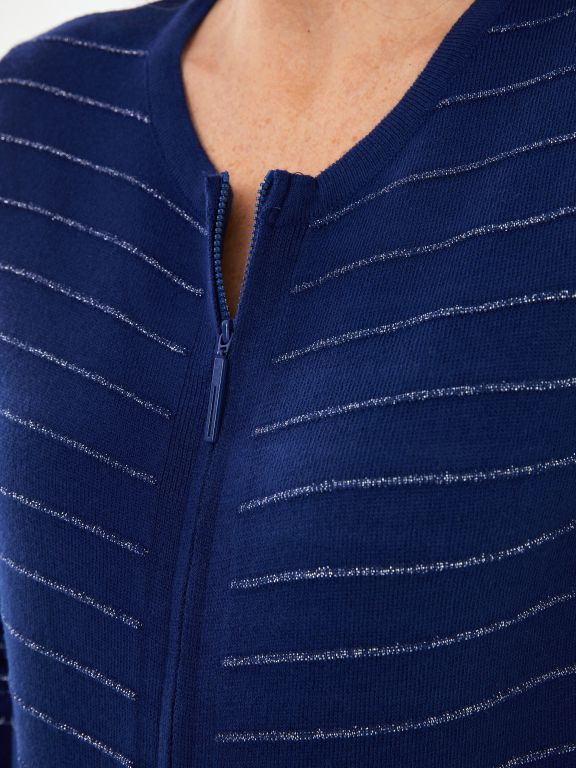 كارديجان نسائي بياقة طويلة وأكمام طويلة لون ميلانج نيلي