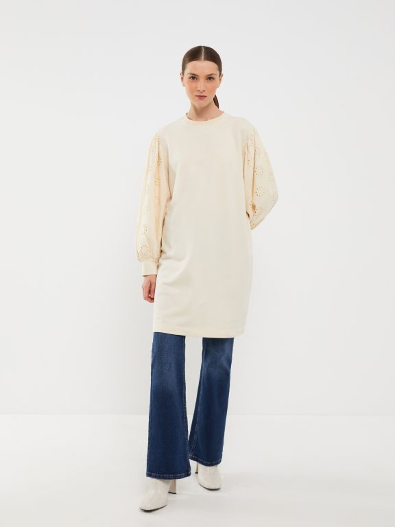 Crew Neck Embroidered Long Sleeve Women's Tunic