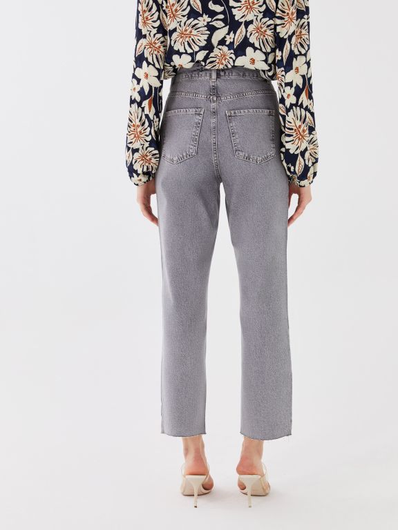 High Waisted Straight Fit Women's Denim Trousers