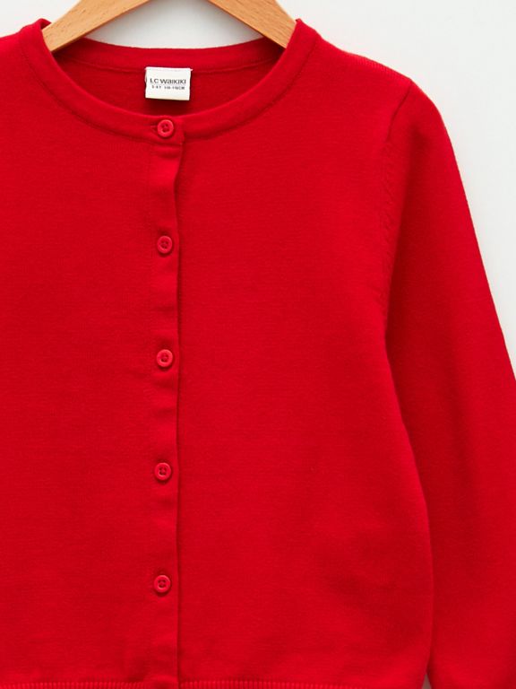 Crew Neck Basic Long Sleeve Girl Tricot Cardigan
