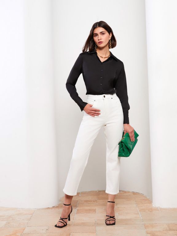 High Waisted Straight Fit Women's Denim Trousers
