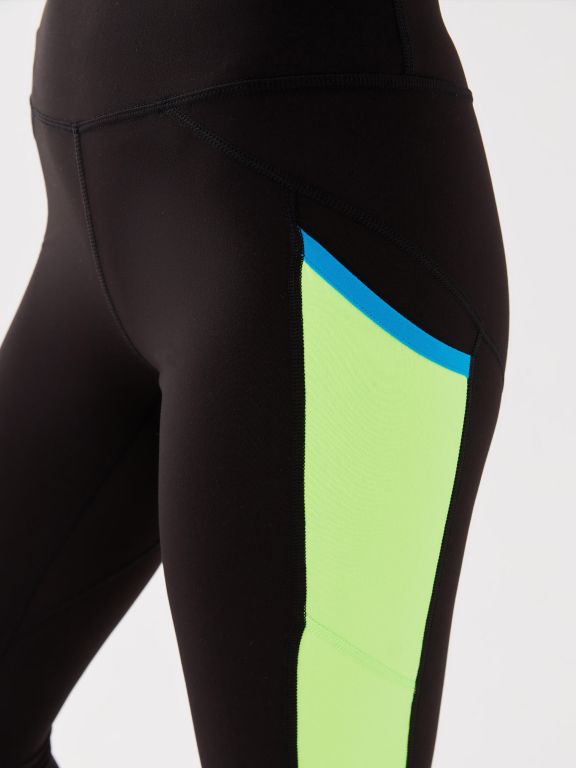 Elastic Waist Women's Sports Tights with Color Block