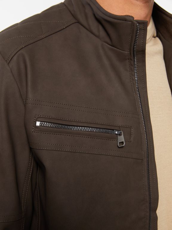 Standard Fit Turtle Neck Men's Faux Leather Jacket