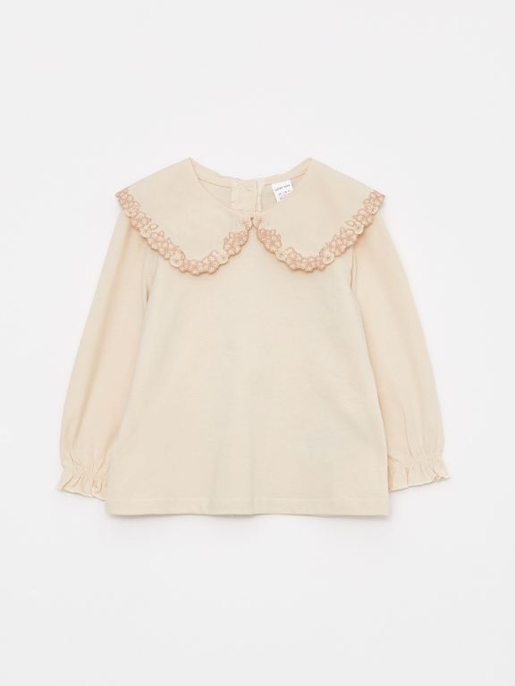 Bebe Collar Long Sleeve Embroidery Detailed Baby Girl Sweatshirt
