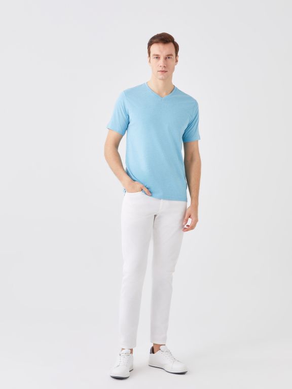 V Neck Short Sleeve Combed Cotton Men's T-shirt