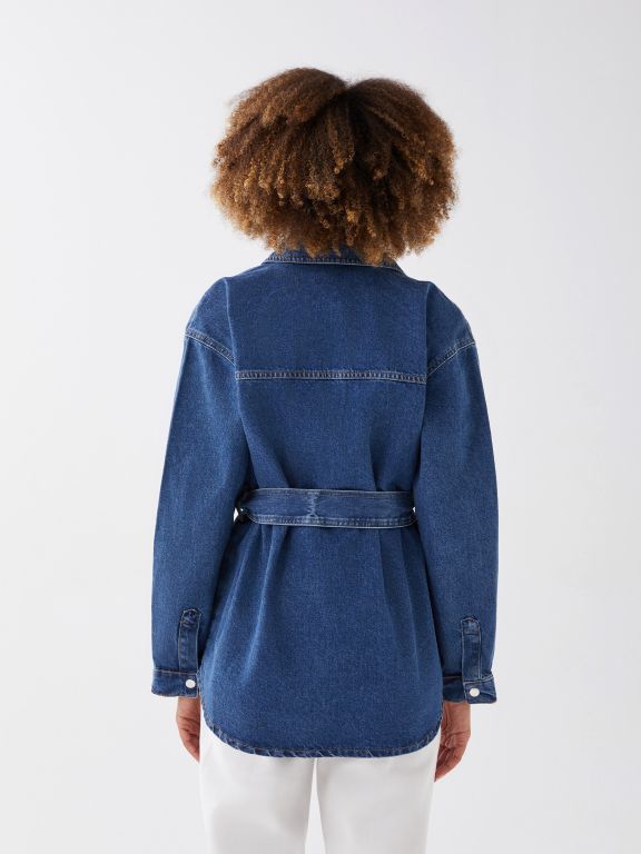 Shirt Collar Straight Long Sleeve Oversize Women's Jean Jacket