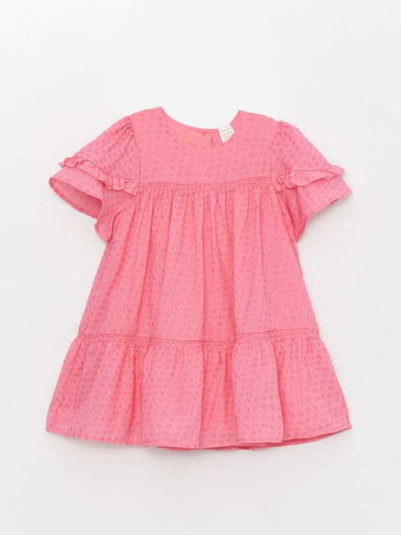 Crew Neck Self-Patterned Baby Girl Dress