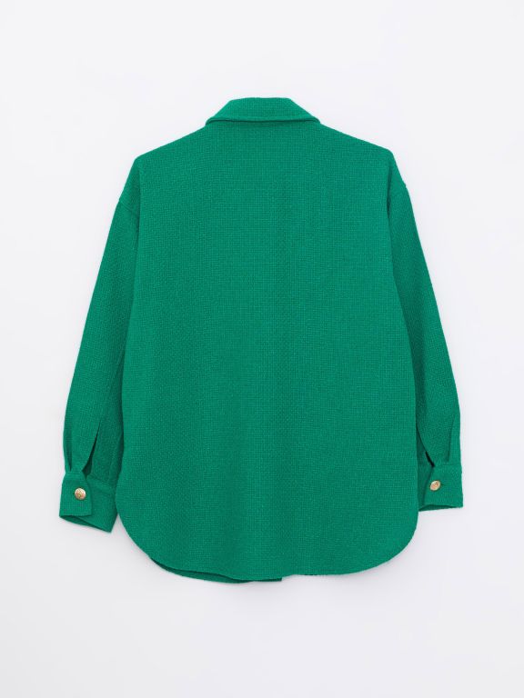 Buttoned Regular Long Sleeve Tweed Women's Shirt Jacket