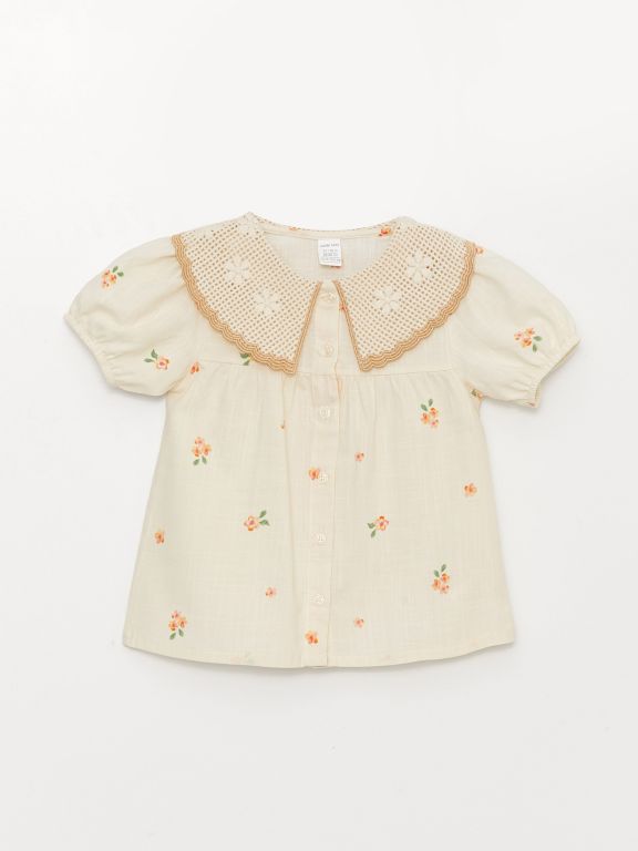 Bebe Collar Short Sleeve Printed Baby Girl Shirt