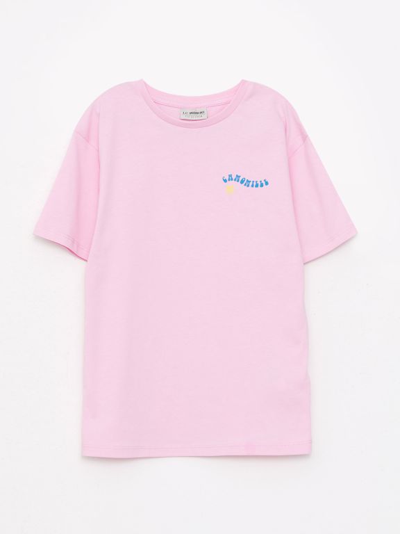 Crew Neck Printed Short Sleeve Cotton Girl T-shirt
