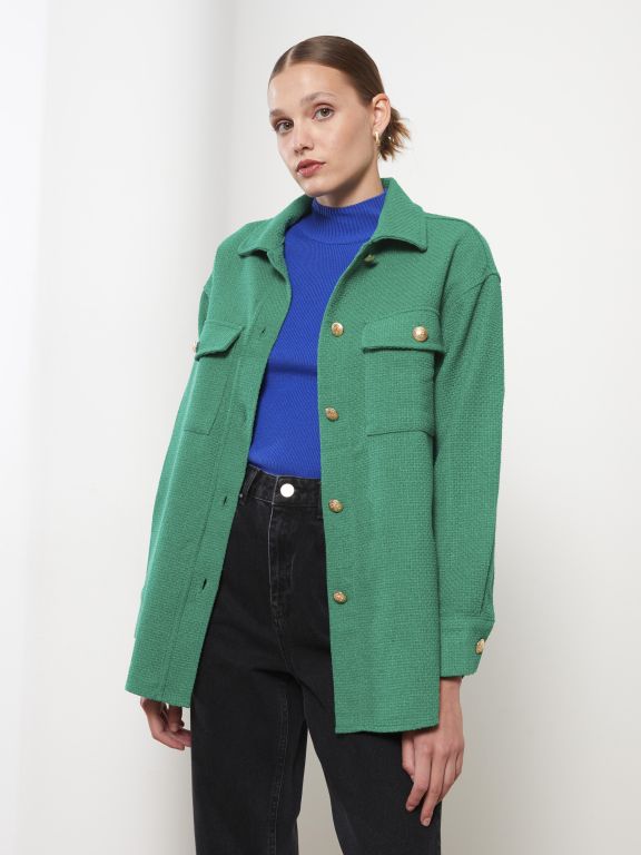 Buttoned Regular Long Sleeve Tweed Women's Shirt Jacket