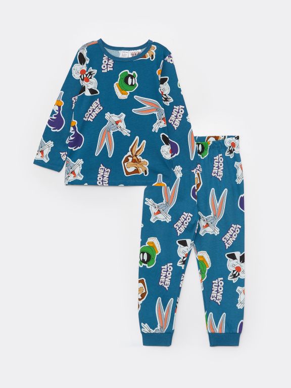 Crew Neck Long Sleeve Looney Tunes Printed Baby Boy Pajama Set