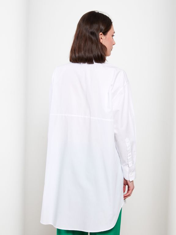 Shirt Collar Straight Long Sleeve Poplin Women's Tunic