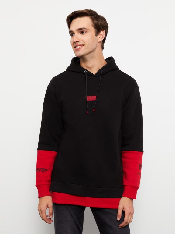 Oversize Hooded Long Sleeve Color Block Men's Hoodie